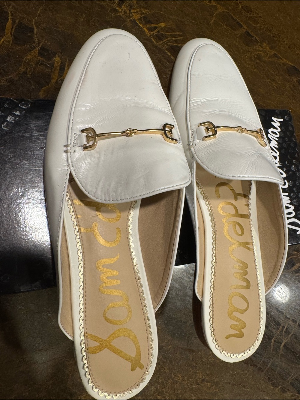 Sam Edelman White Leather Horsebit Mule Loafers